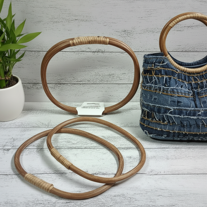idea utilizzo manici ovali rattan per borse fatte a mano riciclo creativo jeans