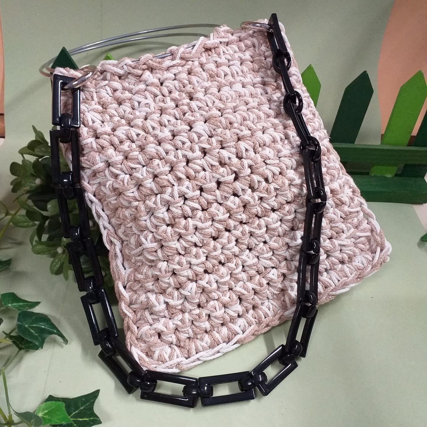 idea fai da te borsetta con colore nero manico particolare di resina acrilica plastica catena decorativa per borsa a spalla uncinetto fatta a mano corda moschettoni anelli ganci finali