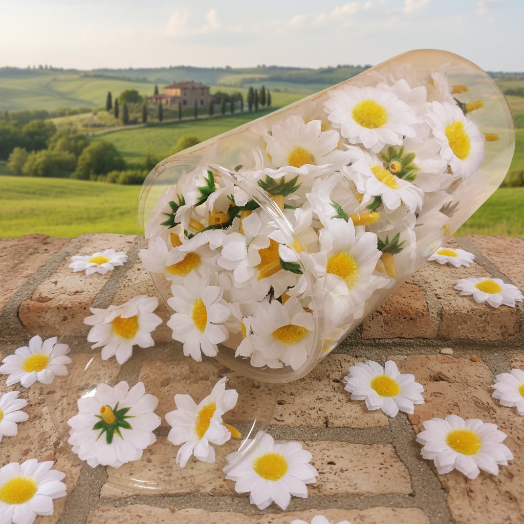barattolo regalo margherite bianche di stoffa tessuto da spargere incollare per bomboniere fai da te decorazioni fioristi composizioni floreali pasquali centrotavola applicazioni borse