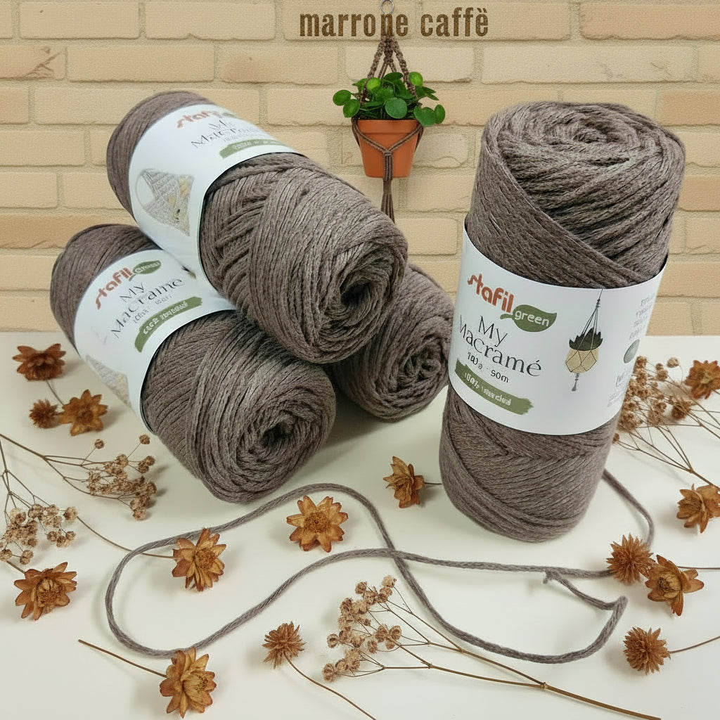 corda macramè caffè 06 filato cotone 2 mm cordoncino filo stafil uso creare borse shopping a rete portapiante wall-art decorazioni arazzi da parete appendere al muro