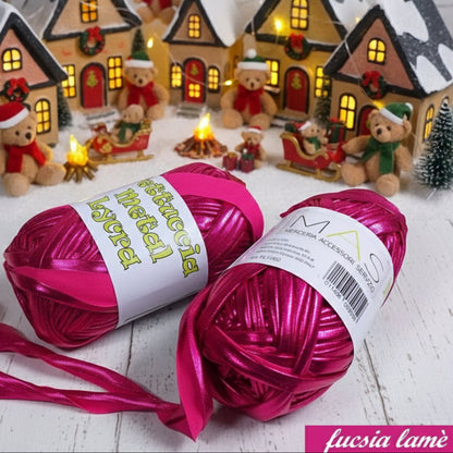 lycra fucsia metal laminata metallizzata lamè fettuccia borse uncinetto crochet clutch bags pochette da cerimonia sera regali natale cestini per handmade ferri maglia gomitolo 100 grammi