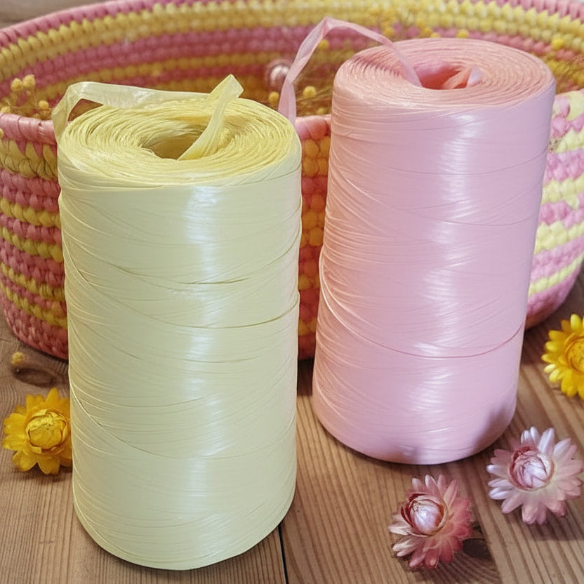 giallo paglierino e rosa mezzo chilo circa (470 g) rotolo stafil rafia sintetica uncinetto e cestini lucida colorata