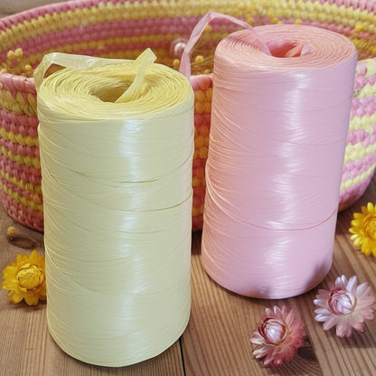 giallo paglierino e rosa mezzo chilo circa (470 g) rotolo stafil rafia sintetica uncinetto e cestini lucida colorata