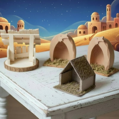 Miniatura capanna in legno per Presepe statuine Natività stalla grotta