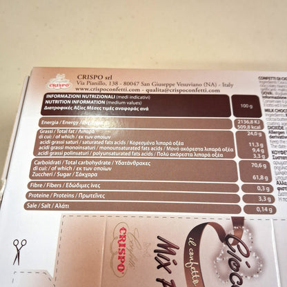crispo srl san giuseppe vesuviano informazioni nutrizionali medi indicativi energia grassi carboidrati zuccheri fibre proteine sale per confetti mix patisserie ciocopassion al cioccolato