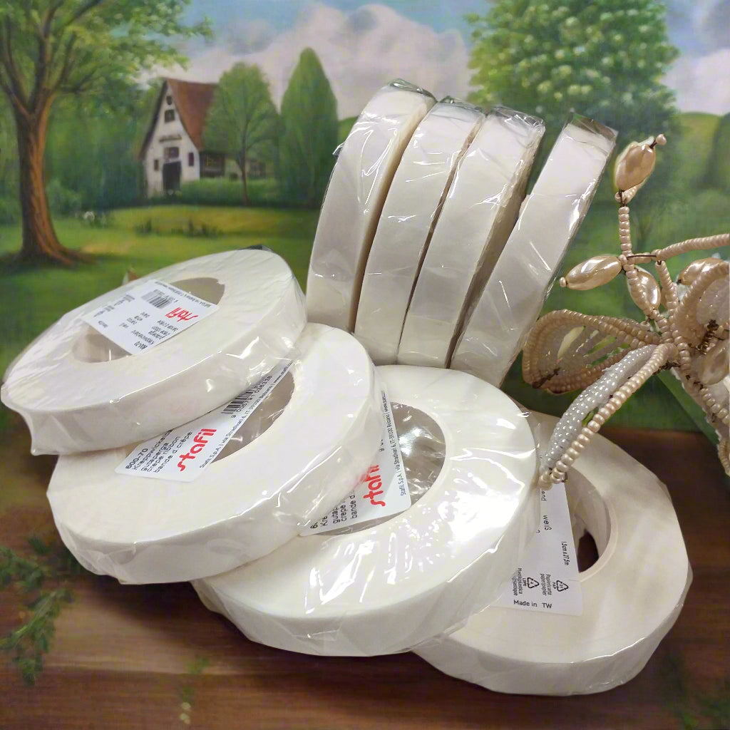 nastro carta bianco adesivo guttaperca fioristi flower tape stemtex per rivestire steli gambi fiori hobby creativi uso creare composizioni floreali centrotavola bomboniere fai da te bouquet sposa matrimonio