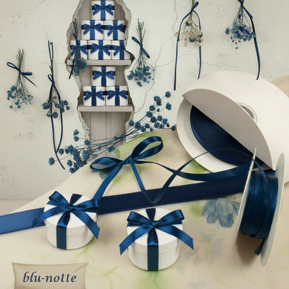 3, 6, 15 mm blu notte shop negozio online nastro raso bomboniere fai da te hobby creativi nastrini decorazioni matrimonio colori assortiti uso confezionare regali Natale uova Pasquali packaging confezionamento fiori secchi e scatoline