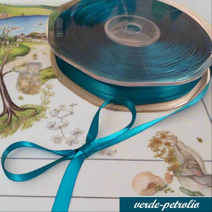 verde petrolio vendita al metro di nastro doppio raso made in Italy colori speciali uso confezionare bomboniere fai da te pacchi regalo hobbistica come passamaneria packaging vetrinistica
