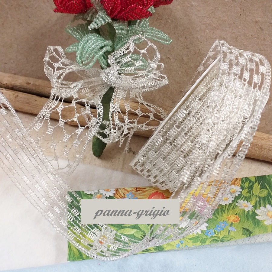 bianco panna grigio nastro rete reticolato animato gitterband per fiori fiocchi fai da te bomboniere retina