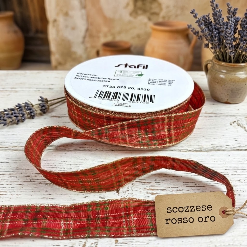 rosso verde dorato nastro scozzese tartan a quadretti uso packaging natalizio e bomboniere fai da te