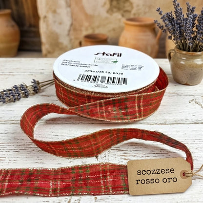 rosso verde dorato nastro scozzese tartan a quadretti uso packaging natalizio e bomboniere fai da te