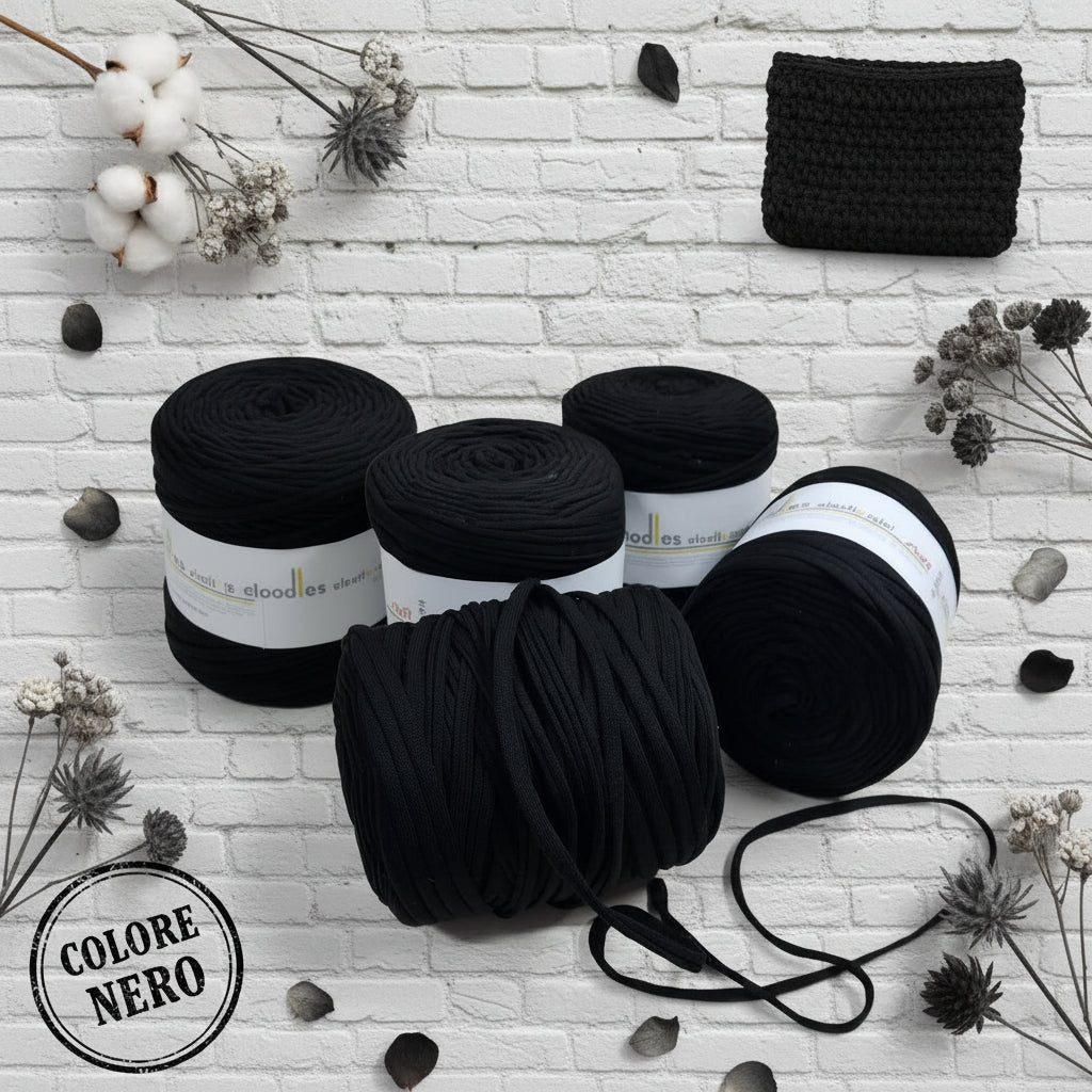colore nero cotone elasticizzato fettuccia noodles stafil elastix per uncinetto di borse pochette e cestini