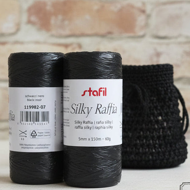 colore nero rotolo 150 metri 60 grammi rafia Silky Stafil per borse pochette uncinetto