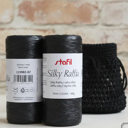 colore nero rotolo 150 metri 60 grammi rafia Silky Stafil per borse pochette uncinetto