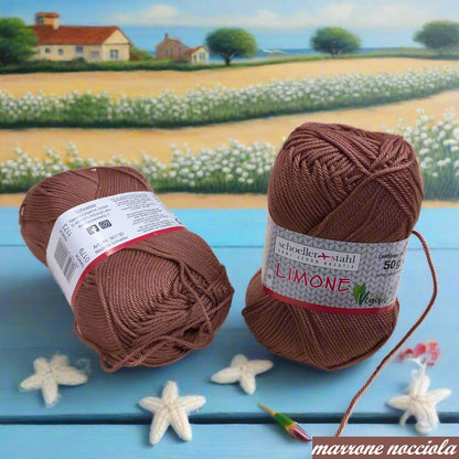 filato grosso marrone nocciola stafil-schoeller limone lana stock filo di cotone  per uncinetto ferri lavori a maglia 3-4 uso sferruzzare crochet top canotta costumi estivi scialli maglie sandali espadrillas capelli bambole di pezza moda mare abbigliamento