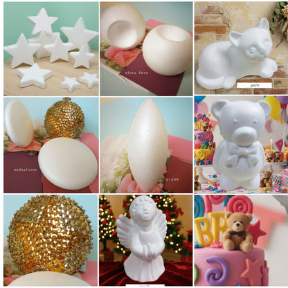 styrofoam da hobbistica sagoma orso gatto angelo pigna medaglioni pallina portacandela oggetti polistirolo da decorare fai da te per decorazioni festa di compleanno cake topper torta di fommy gomma crepla o rivestire e fare applicazioni roselline natale