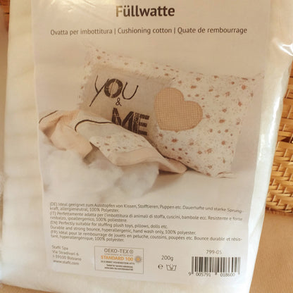 fullwatte normale forte rimbalzo ipoallergenico 100% poliestere ovatta per imbottitura cuscini animali di pezza e stoffa, amigurumi, bambole pigotte, stafil sacca 200 grammi, lavabile