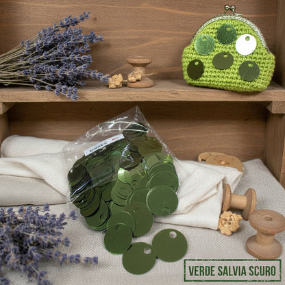 verde salvia scuro paillettes xl grandi per borse e borsellini pochette uncinetto foro alto e largo