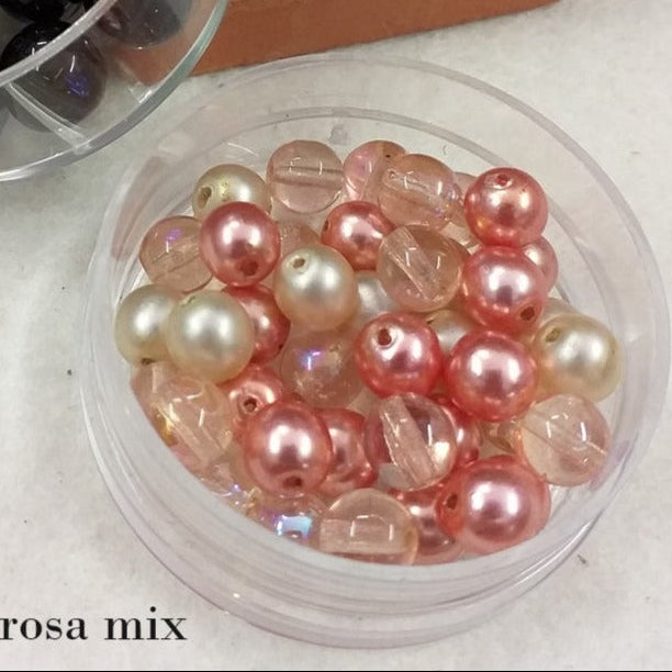 nero mix rosa mix perle perlate per bigiotteria collane bijoux gioielli fai da te cerate grandi vetro colori con foro uso ricamo abbigliamento moda decorazioni biedermeier natale