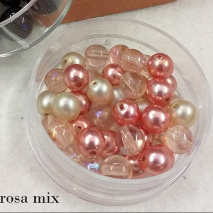 nero mix rosa mix perle perlate per bigiotteria collane bijoux gioielli fai da te cerate grandi vetro colori con foro uso ricamo abbigliamento moda decorazioni biedermeier natale