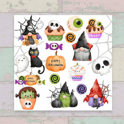 ps-027 halloween pannolenci stampato pannello gnomi elfi gattino nero ragnatele zucca pupazzeria cucito creativo bambole di pezza stoffa tessuto