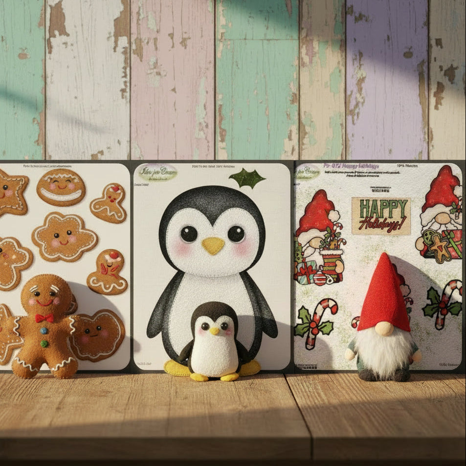 shop vendita online gnomi nordici pinguino gingerbread pan di zenzero biscotti presepe Natale idee per creare pannelli pannolenci stampati piccoli 25 x 25 cm disegni soggetti motivi natalizi
