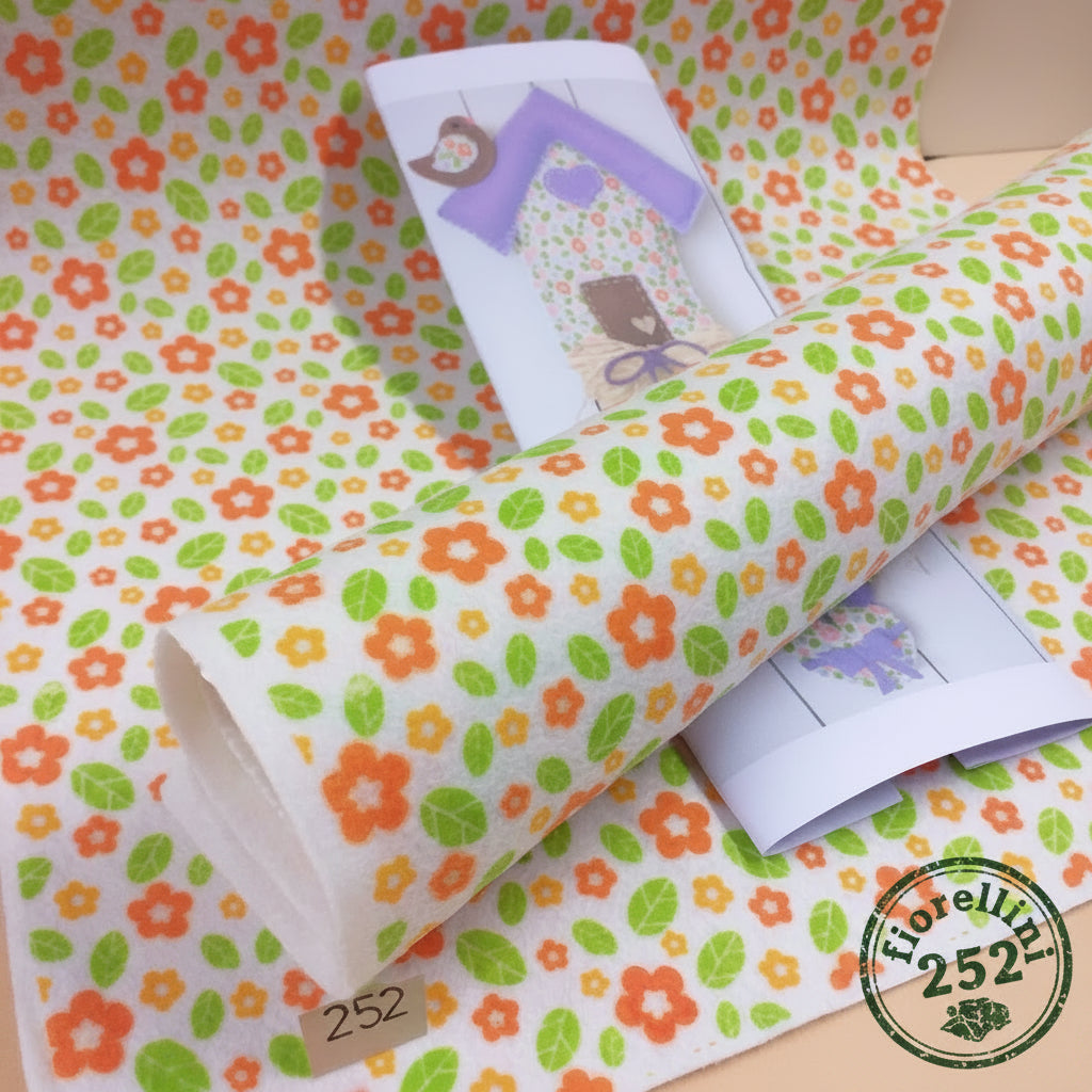 Pannolenci stampato fantasia: fiorellini prato, fiori, unicorno, uova