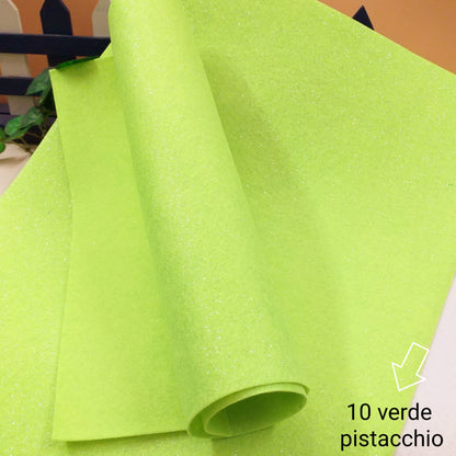 verde pistacchio rotoli morbido feltro natalizio luccicante pannolenci glitterato brillantinato vendita a foglio rotolo per lavoretti creativi natale addobbi decorazioni pasquali