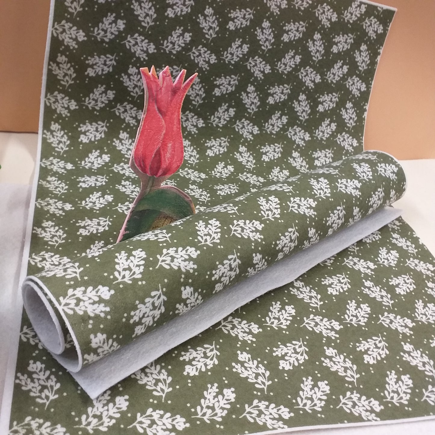 colore verde vischio pannolenci stampato fantasia vischio Natale idea fiori fommy gomma crepla su decorazione di stoffa pezza feltro morbido