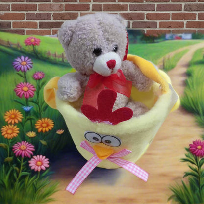 come confezionare idea regalo peluche orsetto con ovetto pulcino giallo borsa shopper regalo cestino porta uovo feltro ciniglia gialla fai da te pasquale per confezione ovetti fiori dolci pasticceria vetrinistica packaging idee gadget souvenir gioielleria erboristeria