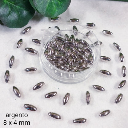 stock vendita olive chicco di riso argento 4 x 8 mm perle plastica cerate fai da te gioielli biedermeier bijoux di perline bigiotteria addobbi albero natale