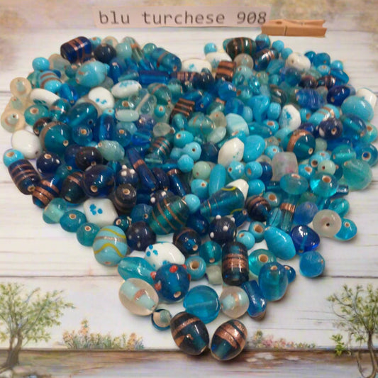 turchese blu azzurro cielo bianco vendita perle miste colorate veneziane di vetro piccole grandi forme assortite decorative creare collane bigiotteria bijoux fai da te bracciali tipo murano
