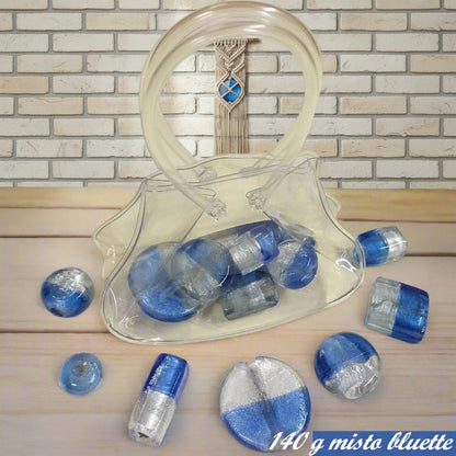 rettangolari piastre medaglie intercalari misto bluette e cristallo perle palline sferette vetro bracciale collana sfuse a peso 140 g stile murano veneziano fai da te bigiotteria gioielli perline manici borse
