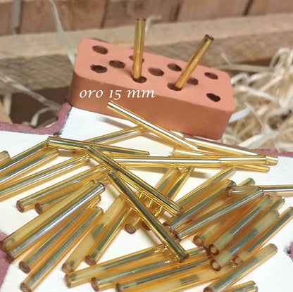 oro 15 mm negozio bastoncini conteria rocailles mezze linee pivette tubicini baguettes perline perle da ricamo abbigliamento tubetti uso ricamare abiti costumi borse creare bijoux bigiotteria fai da te gioielli sandali frange lampade nappine
