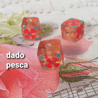 pesca corallo forma cubetto dado perle di vetro stile veneziano a lume con fiori e perline murrine fiorellini per creare bigiotteria gioielli bijoux fai da te bomboniere
