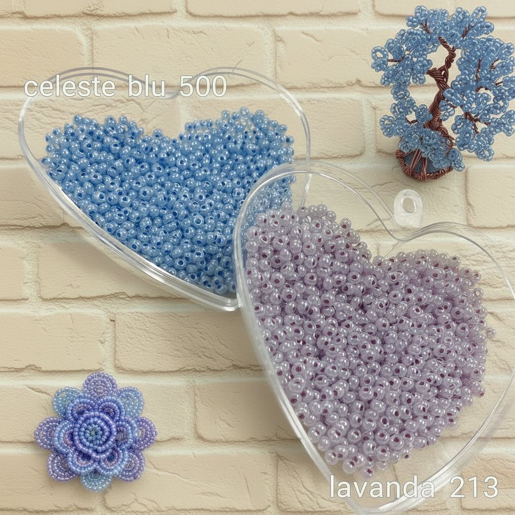 celeste blu lavanda lilla perlato conterie perline vetro rocailles negozio on-line fai da te Hobby creativi fiori piante alberi bonsai di perle veneziane
