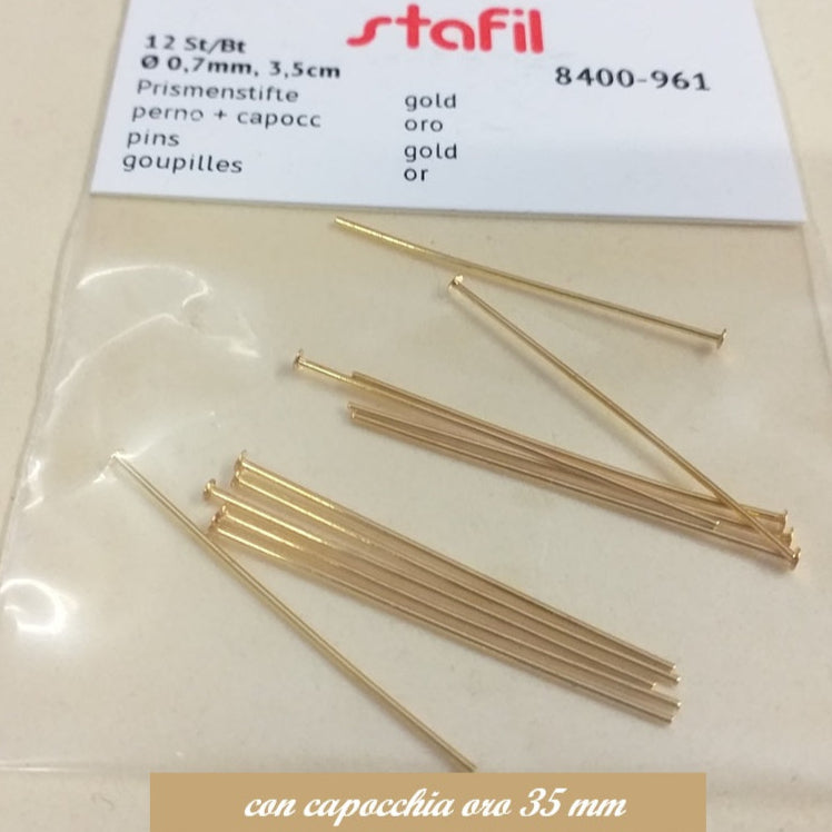colore oro dorato chiodini perni 35 mm spilli testa piatta capocchia aghi per creazione gioielli di bigiotteria orecchini perline