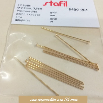 colore oro dorato chiodini perni 35 mm spilli testa piatta capocchia aghi per creazione gioielli di bigiotteria orecchini perline