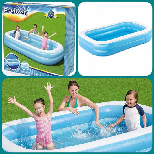 piscina rettangolare gonfiabile media 262 cm per famiglia e bambini uso giardino spiaggia campeggio cortile balcone terrazzo