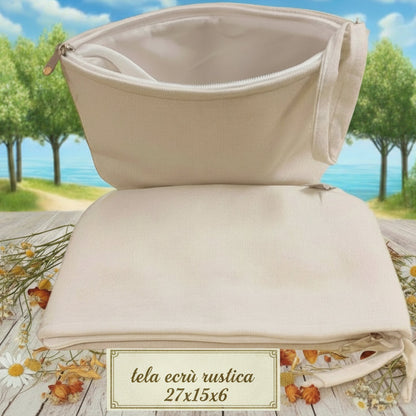 interno sacchetto con cerniera bustina pochette tela bianca simil-juta 27 x 15 x 6 cm stafil per borsa uncinetto da rivestire con filato cotone granny mattonelle o personalizzare scritte ricamo stampato applicazioni tessuto stoffa termoadesive strass
