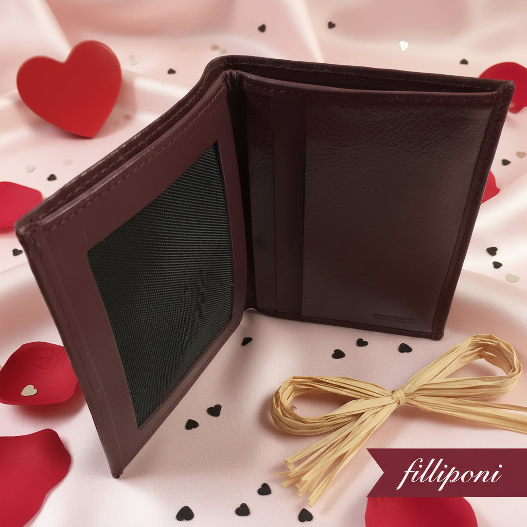 filipponi interno portafoglio uomo portacarte portadocumenti ecopelle marrone rossiccio idea regalo