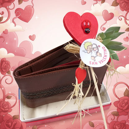 treccina tinta cuoio portafoglio uomo economico idea regalo San valentino portacarte portadocumenti