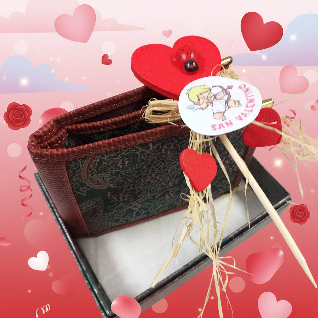 tinta cuoio e tessuto fantasia portafoglio uomo economico idea regalo San valentino portacarte portadocumenti