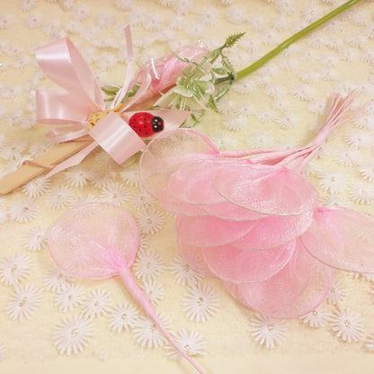 colore rosa rametto mazzolino pick foglie racchette portaconfetti gambo stelo tulle ferretto fai da te segnaposto fiori di confetti uso confettata confezione bomboniere scatole