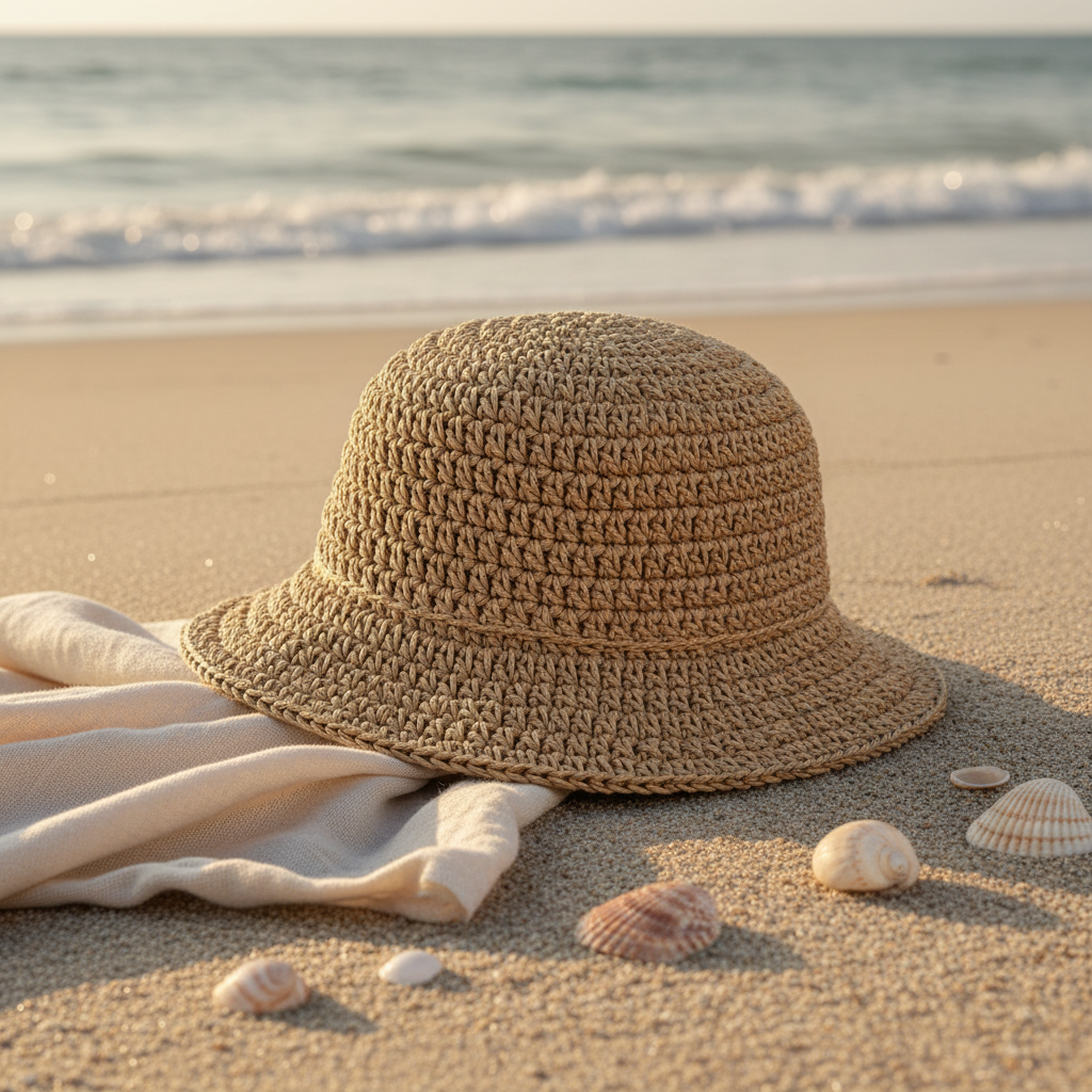 cappello di cordino di rafia tubolare rotonda uncinetto filato estivo da spiaggia e mare