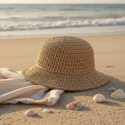 cappello di cordino di rafia tubolare rotonda uncinetto filato estivo da spiaggia e mare