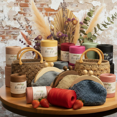 Rafia naturale cellulosa vegetale uncinetto crochet borse e cappelli