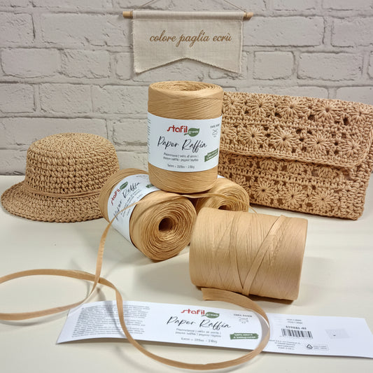 colore paglia ecrù rocche rotoli rafia naturale vegetale di cellulosa R600 merceria accessori servizio uso uncinetto crochet bag borse estive cappelli 
