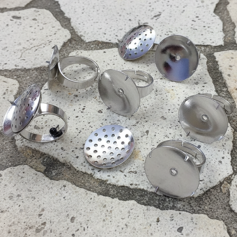 Basi anelli 20 mm retina bottone forato setaccio da rivestire di perle e perline e posizionare su fedina regolabile con graffette da sigillare dopo il riempimento