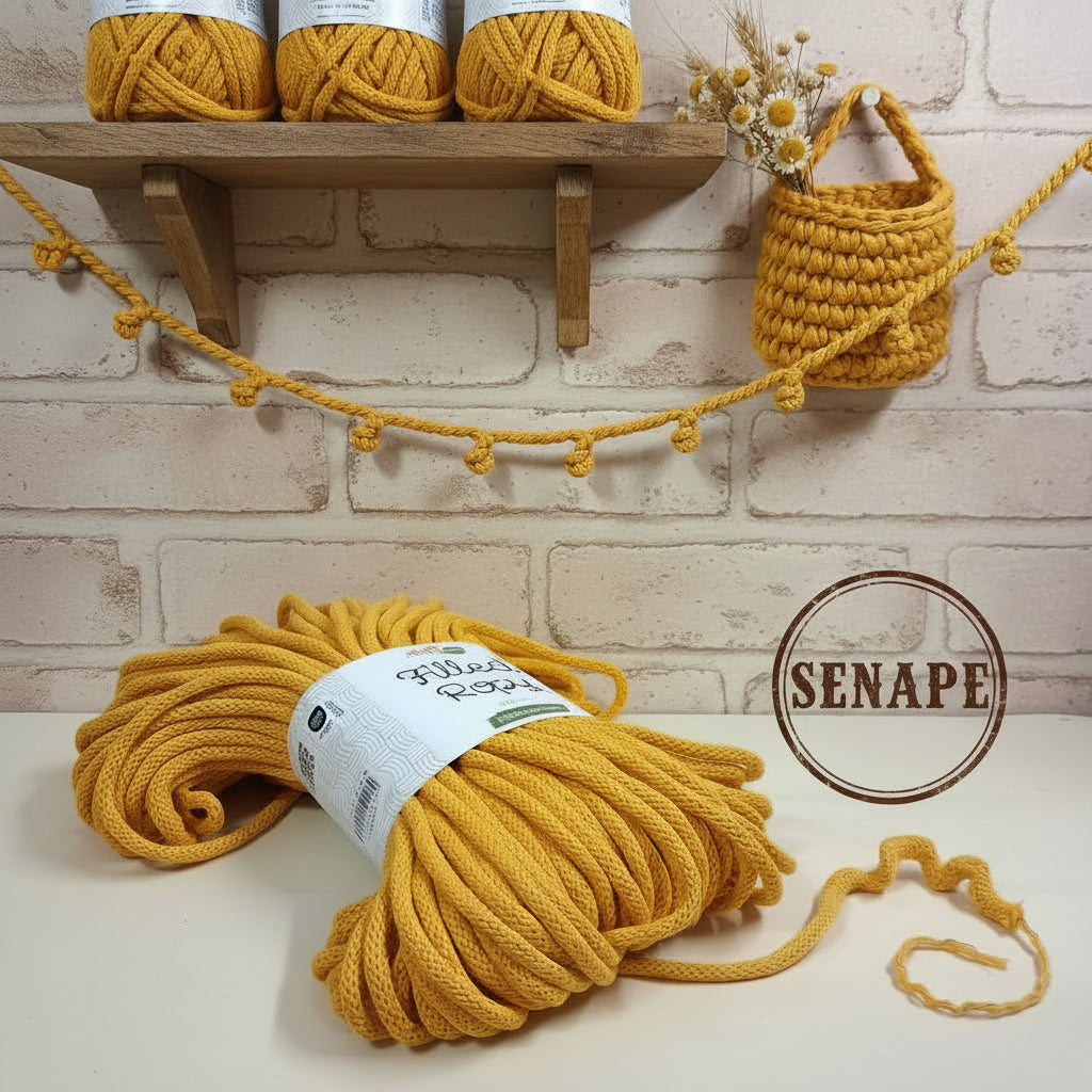 senape stafil green 250 g 50 metri filled ropy filato uncinetto corda intrecciata cotone riciclato cordoncino macramè crochet rope uso borse cestino